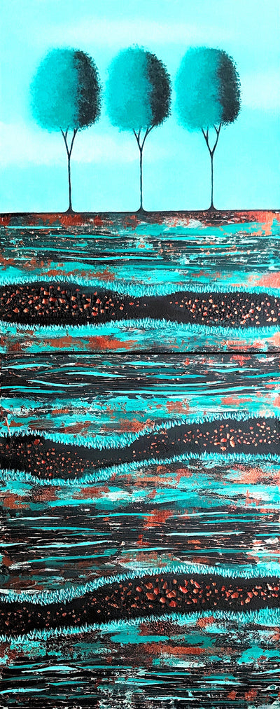 Copper and Teal Tree Diptych No # 1
