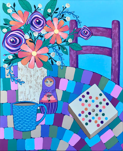 NOW SOLD Playing Solitare - Original Acrylic Painting - 41cm x 51cm